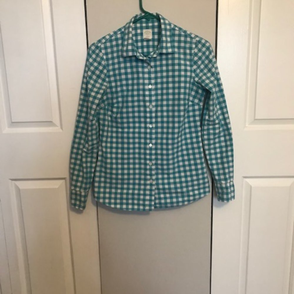 Teal Gingham J. Crew Button Down Shirt